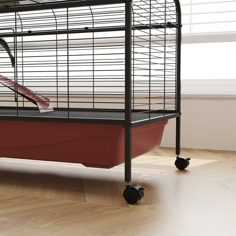 Cage pour petits animaux, cage à lapins, ou maison de jeu pour animaux avec furet avec mangeoire, roulettes, plateforme et rampe