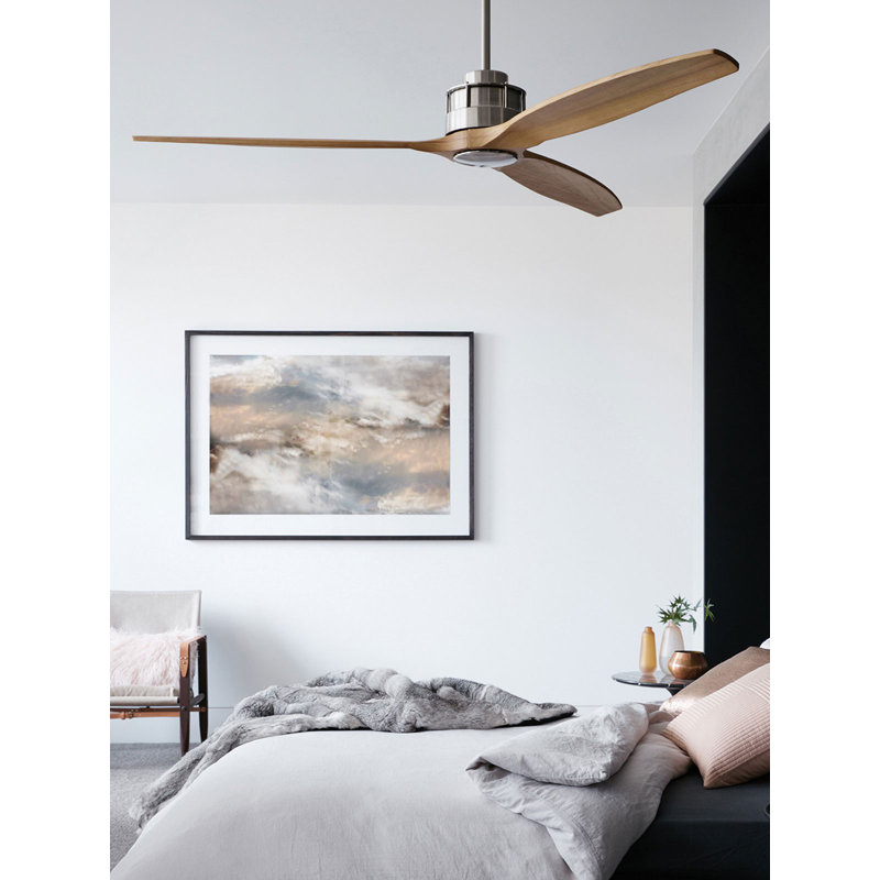 Ventilateur de plafond en bois moderne avec télécommande Akmani, Chrome brossé / teck