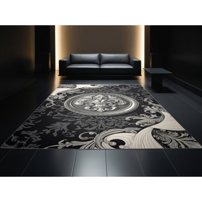 Tapis damassé classique gris lavable à la machine Cain