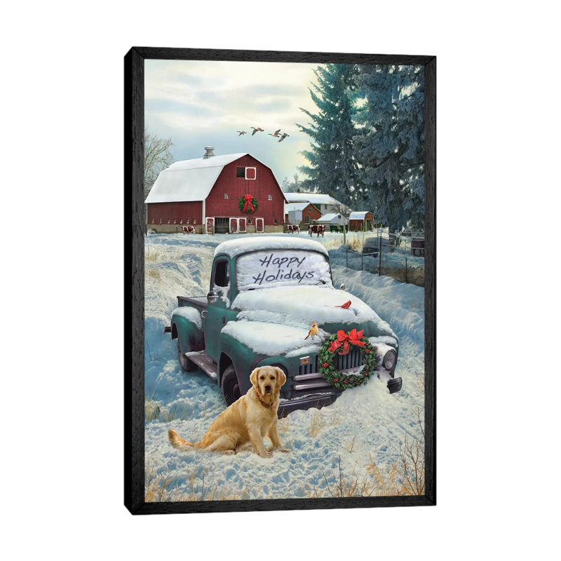 Holiday Truck - Painting on Canvas, Black Floater Framed, 101.6 cm H x 66.04 cm W