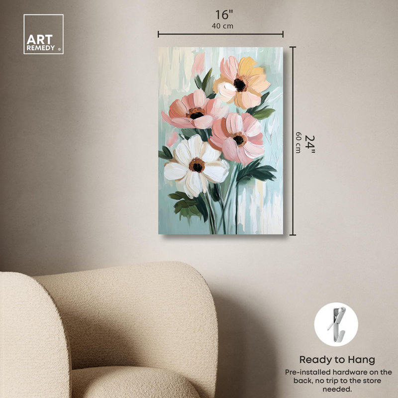 «Ethereal Petal Glow II», art floral pastel par Dakota Fields, Toile tendue, H 24 po x l 16 po