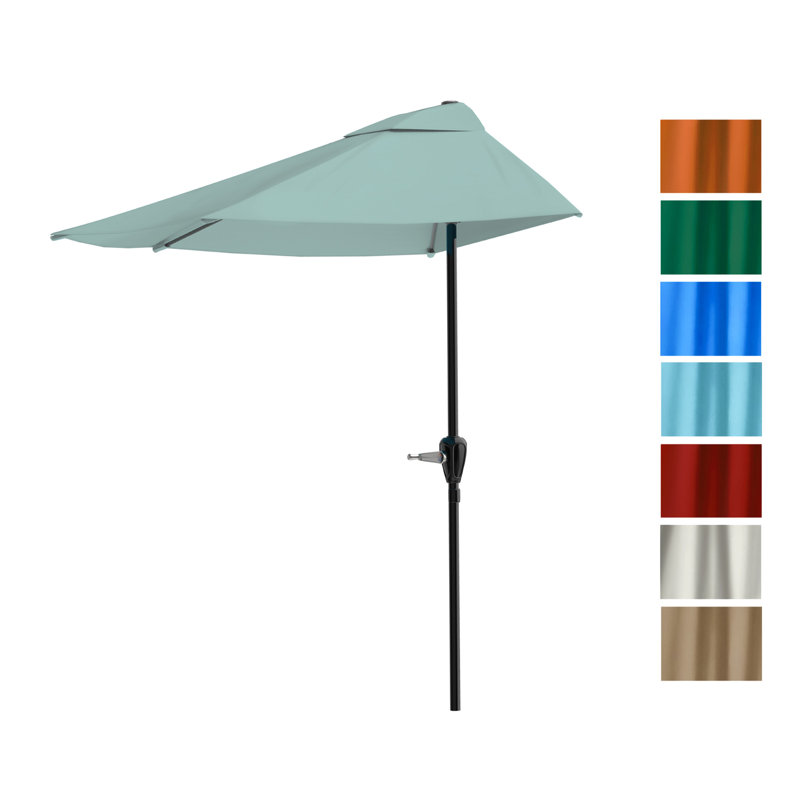 Dusty Green Steel Half Round Patio Umbrella with Polyester Canopy