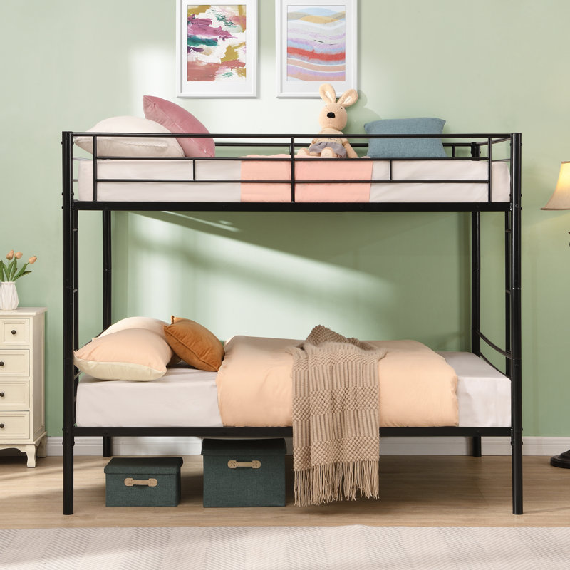 Lit superposé double au dessus d'un lit double, aucun sommier requis, assemblage facile, Lit superposé double sur double