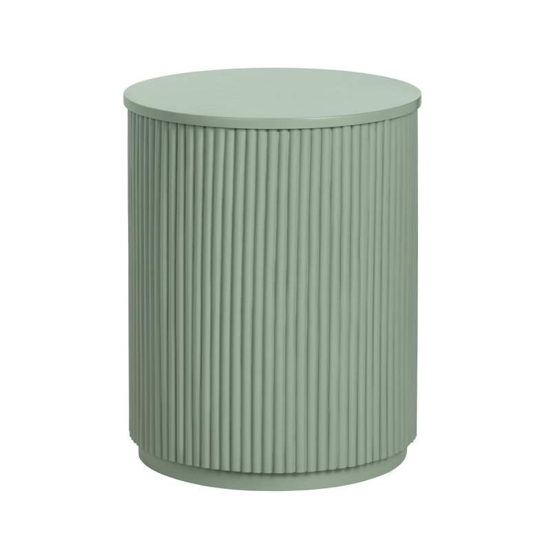 Round Solid Wood Accent_End Table, Green