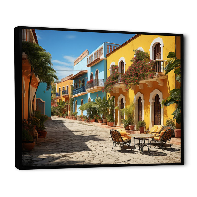 Caraibe City Charm Photo - reproduction sur toile, H 24 po x l 32 po x P 1 po, Cadre flottant noir