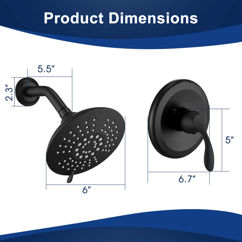 Matte Black Shower Faucet Set with 5-Spray Shower Head and Pressure Balance Valve, Matte Black