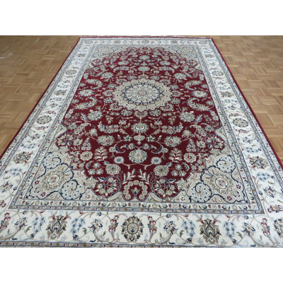 Tapis de zone one-of-kind-noué la à la main rouge/ivoire 6 pi 7 po x 10 pi