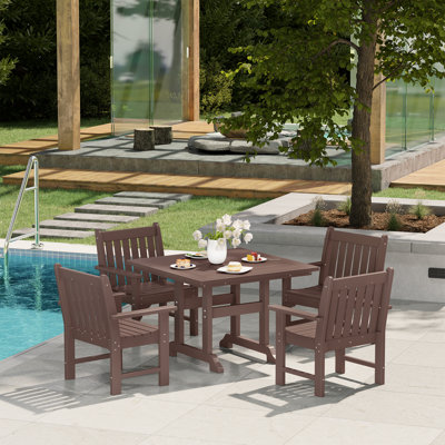 Laguna Poly 5-Piece Square Table Garden Arm Chair Dining Set