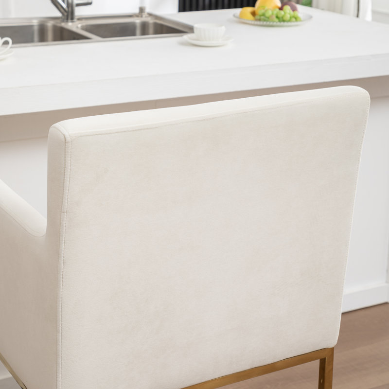 Upholstered Counter Stool With Metal Frame, Beige