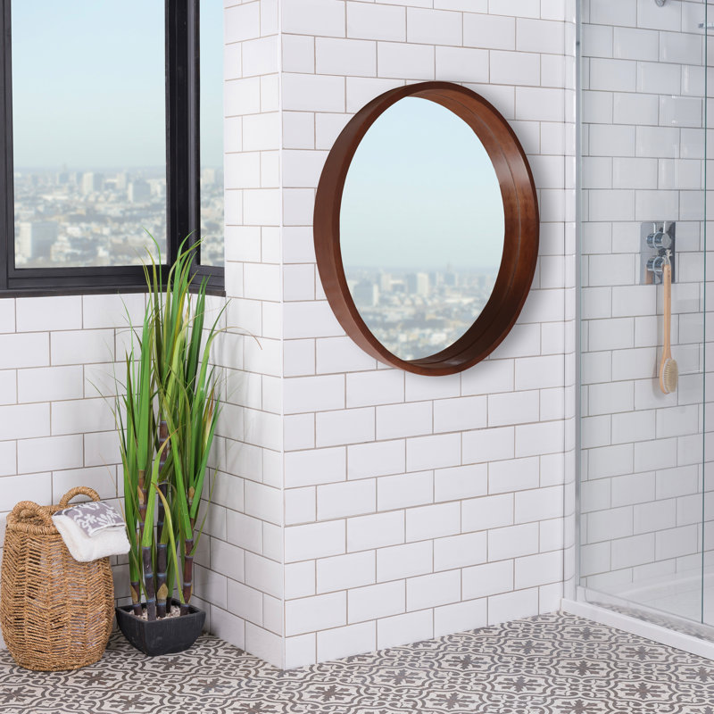 “Adalyn” 24X24 Inch Round Mirror Frame  – Rustic Wood Wall Mirror For Bathroom, Entryway, And Living Room Décor, Brown