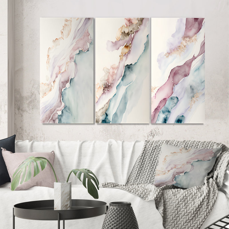 «Mystery Of The Waves In Elevated Blush», 3 pièces sur toile, Toile tendue, H 28 po x l 36 po