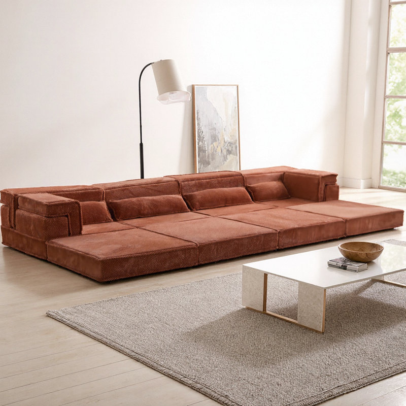 Canapé-lit modulaire Mahjong avec 4 coussins, canapé modulaire convertible au sol, tissu polaire circulaire sans assemblage, conception surdimensionnée à 4 places sans os