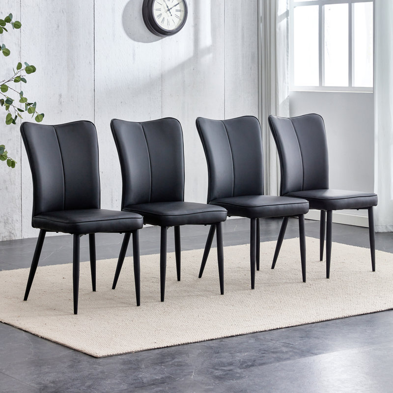 Faux Leather Upholstered Metal Dining Chair , Black, Black
