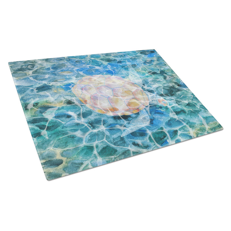 Planche à découper en verre en tortue de mer caroline Under Water, Blanc