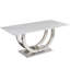 Table de salle à manger rectangulaire de 69,30 pouces, moderne simple, plateau en marbre, plateau en panneau de fibres à densité moyenne, surface de miroir en acier inoxydable de couleur argent, pouvant accueillir 4 à 6 personnes, motif en marbre blanc, miroir argenté.