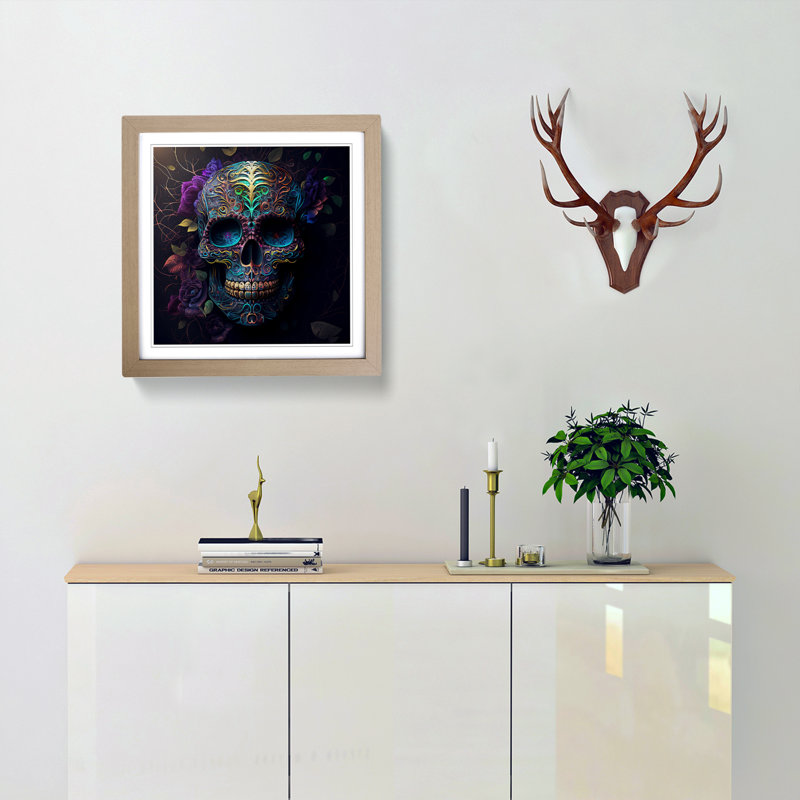 Sugar Skull Digital Art No.1 - Framed Print, Oak