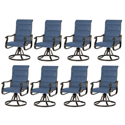 8-Piece Outdoor Swivel Patio Dining Chairs, 360° Rotation Metal Frame Patio Chairs with Thickened Teslin Fabric, Armrest Outdoor Dining Chairs for Deck, Backyard