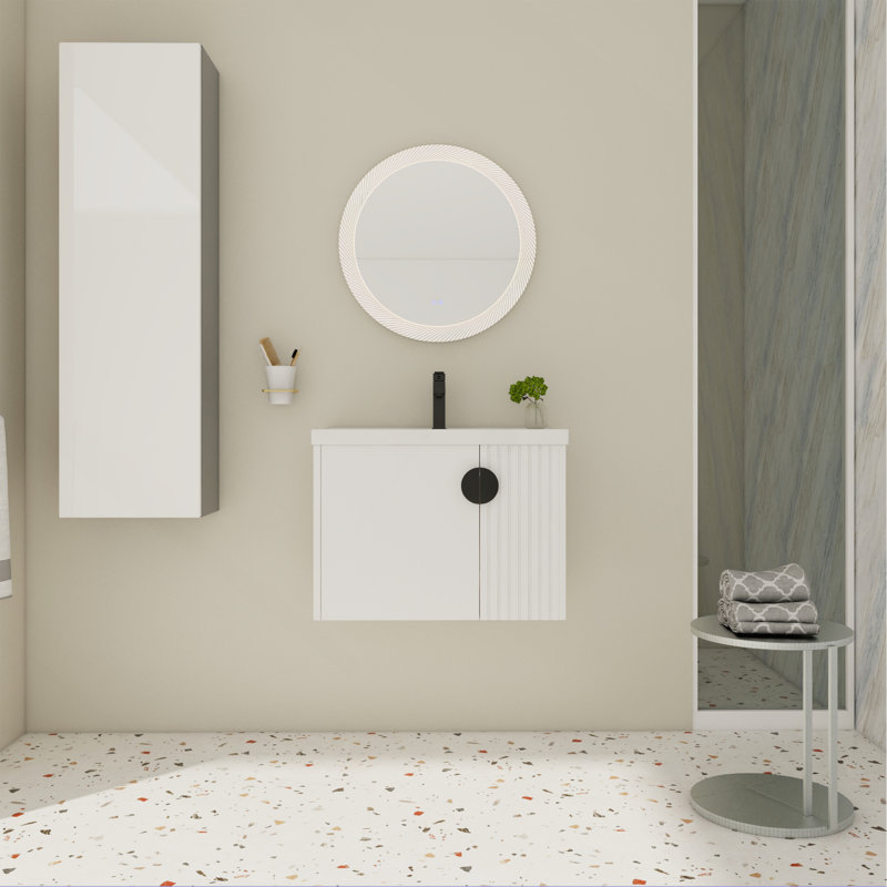 Meuble-lavabo de 28 po avec lavabo en céramique pour petite salle de bain, Blanc