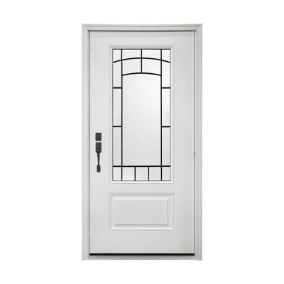 36 In. X 80 In. White Fiberglass Front Entry Door With Frosted Glass