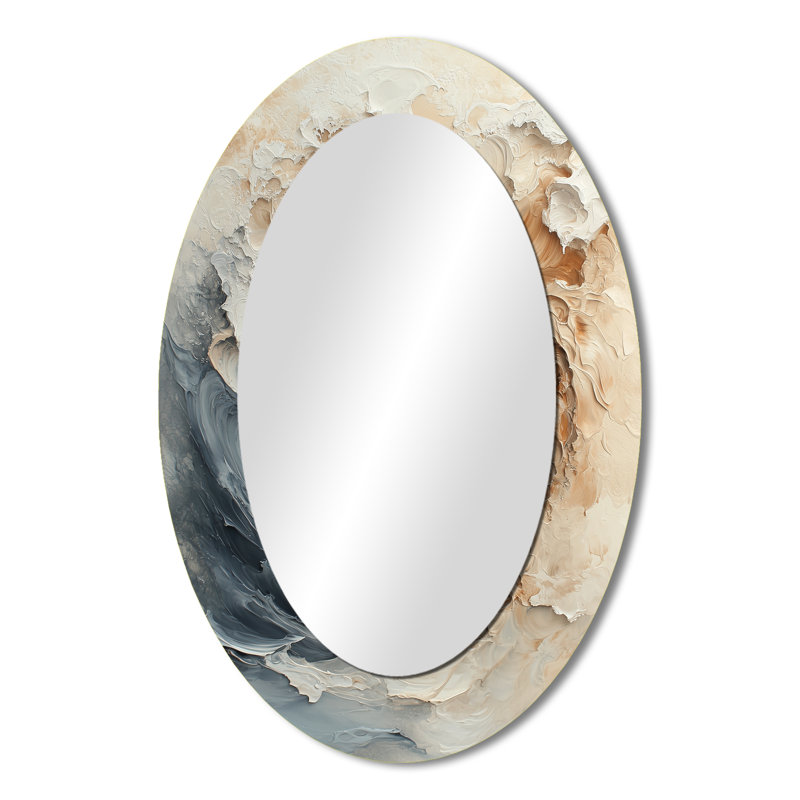 Beig and Blue Water Maelstrom Of Elegance I - Miroir mural moderne ovale, 36 po x 24 po