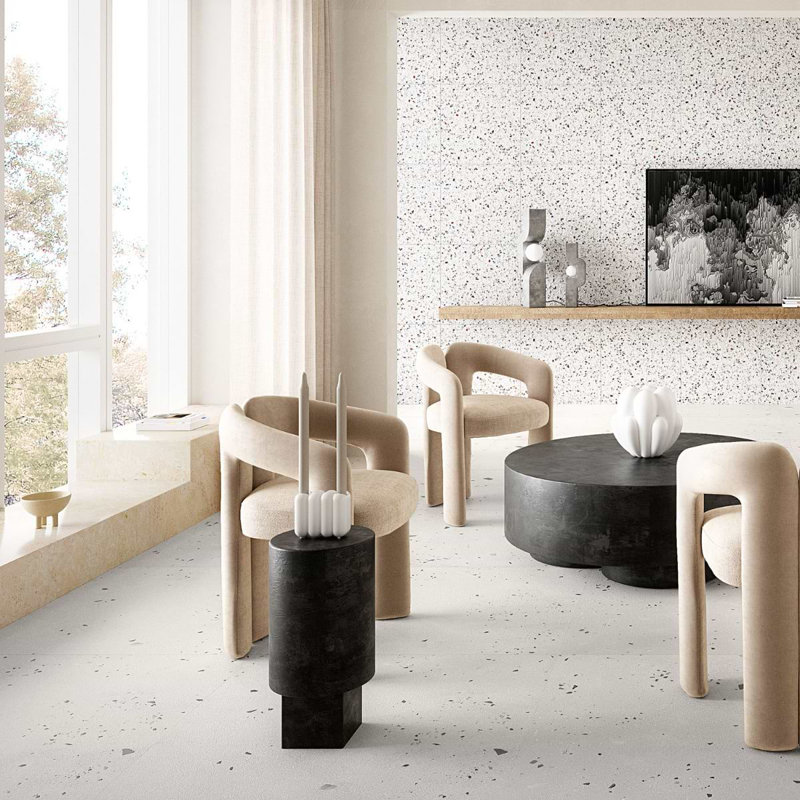 Kobe 24x48 Matte Terrazzo Look Porcelain Tile, Ice White