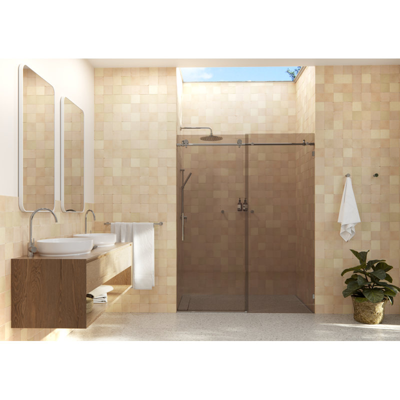 Equinox 56 - 60 in. x 78 in. Fully Frameless Tinted Sliding Shower Door, Chrome