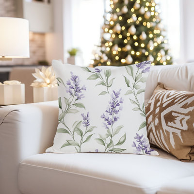 Floral Lavender Flower Pattern XVI Cottage Throw Pillow Cover