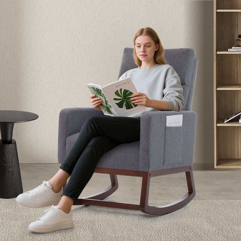 Fauteuil berçant et oscillant Mid-Century, Gris, Noyer