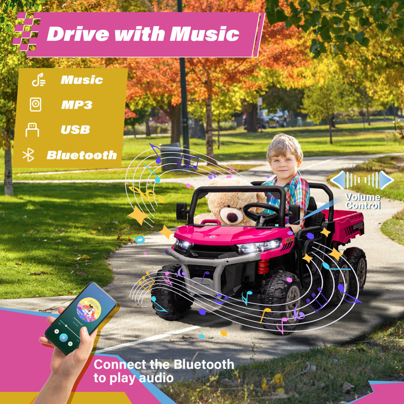 Pink 24V Kids Ride-On Truck with Remote Control and Electric Dump Bed