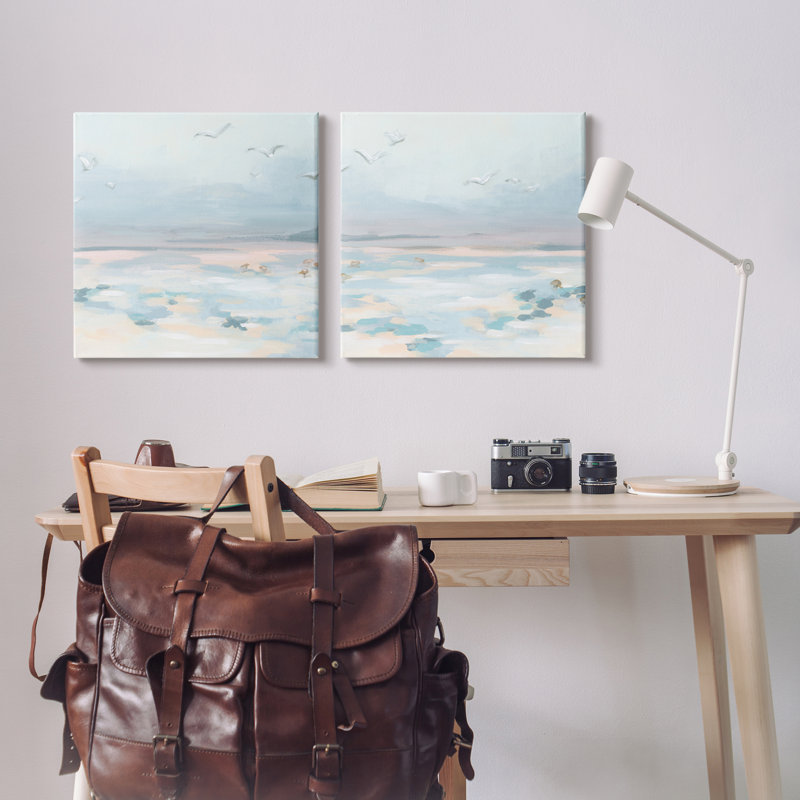 «Pastel Coast Landscape on Canvas», 2 pièces par June Erica Vess, H 24 po x l 48 po x P 1,5 po