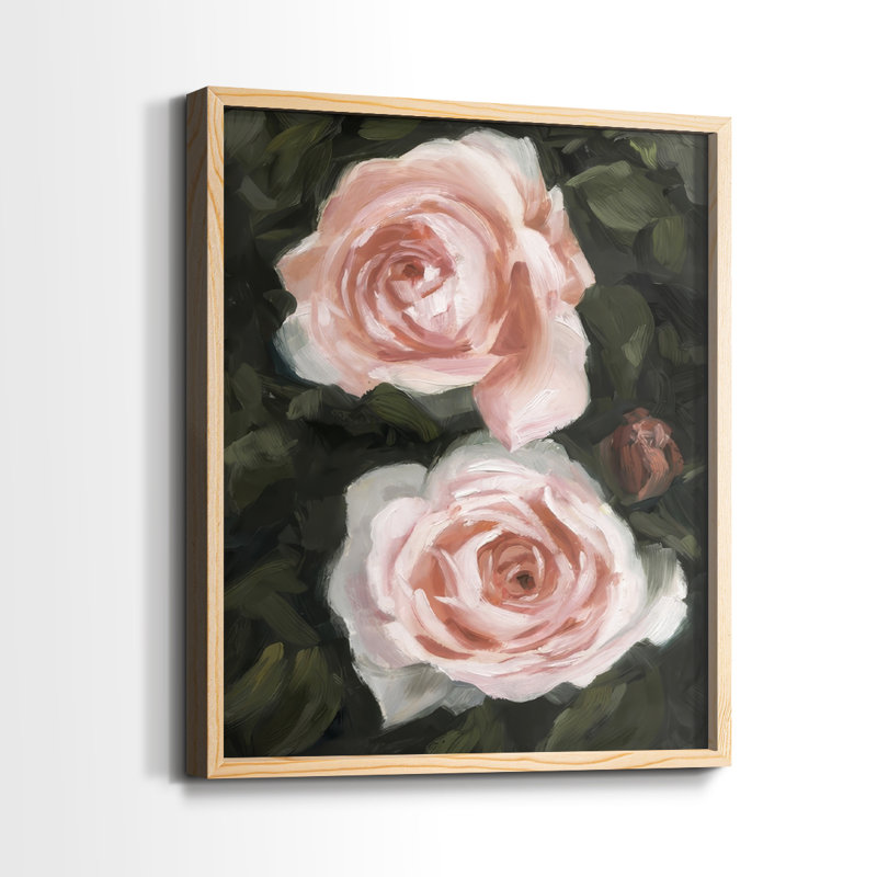 «Peachy Roses I», reproduction encadrée de qualité supérieure - prête à être accrochée - aucun clou requis - aucun clou requis