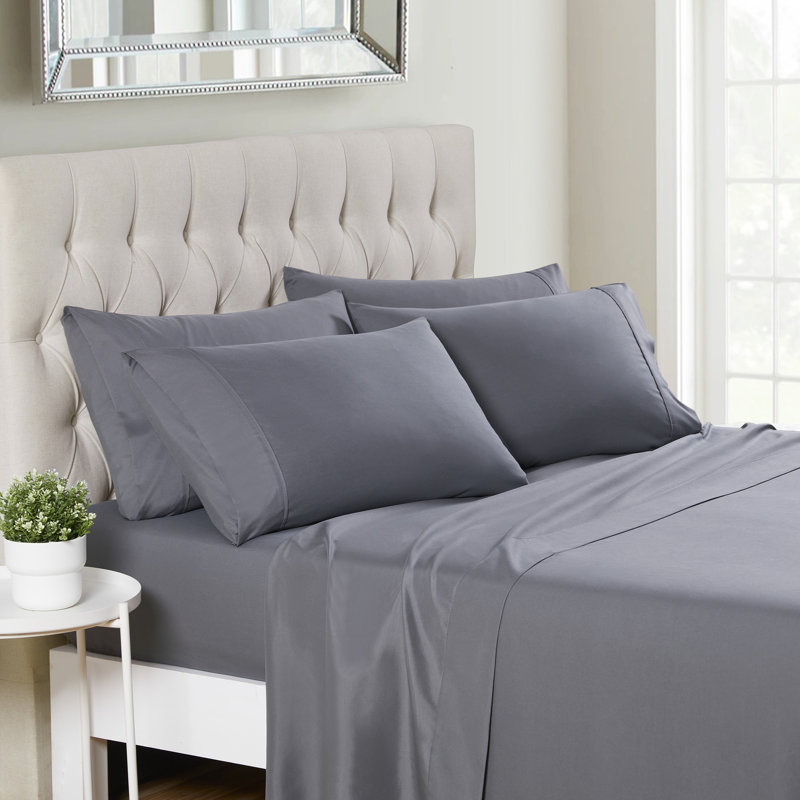 Ensemble de draps luxueux en microfibre douce avec taies d'oreiller en prime, Gris
