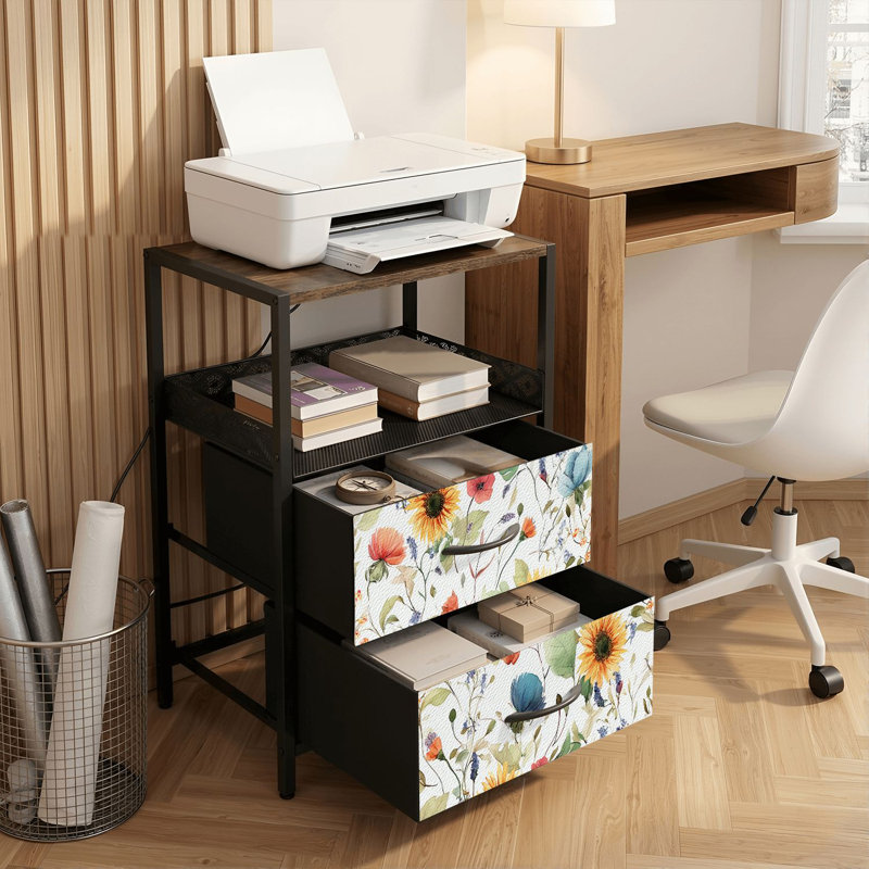 Table de chevet 2 tiroirs avec station de charge, table de chevet de chambre à coucher avec ports USB et prises ouvertes - tablette noire