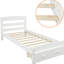 Lit simple blanc avec support en lattes de bois stables et rangement pratique, sans sommier avec support de tiroir robuste