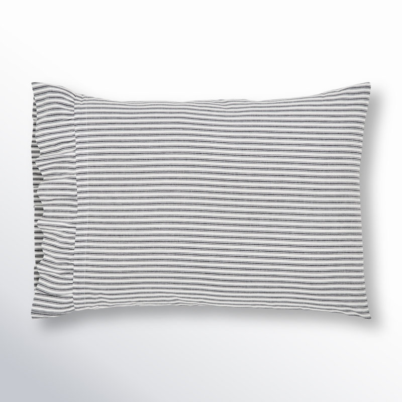 Standard Size Black and White Cotton Striped Pillowcase Set
