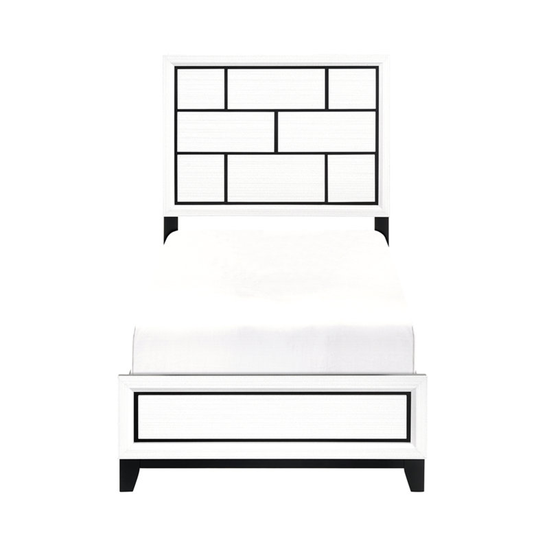 Mobilier de chambre à coucher simple moderne en bois avec lit simple et finition noire, Lit simple