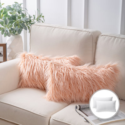 Chrismas Long Faux Fur Collection Square Throw Pillow