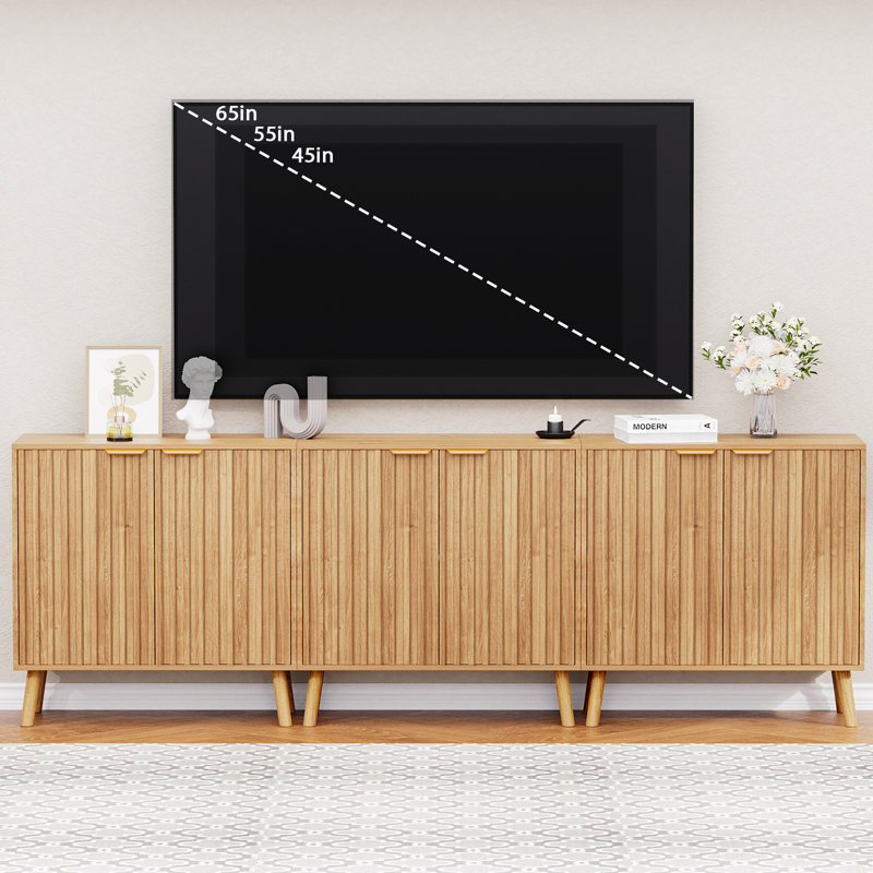 Buffet 31,1 "avec pieds en bois massif et porte cannelée double incurvée, Natural