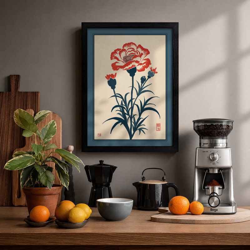 Carnation in Red Botanical - Framed Print, Black, A3 - 42.0 x 29.7 cm