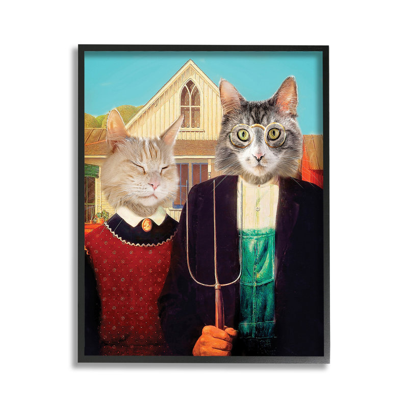 Drôle de chat classique, estampe numérique encadrée par Karen Burke, Giclée encadrée noir minuit, H 14 po x l 11 po
