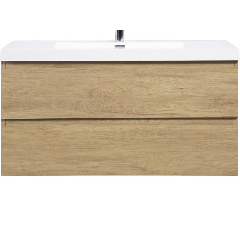 Meuble-lavabo flottant avec lavabo, mural et peu encombrant, idéal pour la conception et l'organisation de salles de bain modernes.