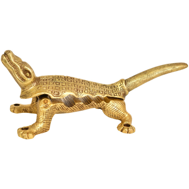 10.8" Brass Crocodile Door Knocker - Exotic Wildlife Design Front Door Hardware with Ferocious Detailing for Entryway Exterior Decor