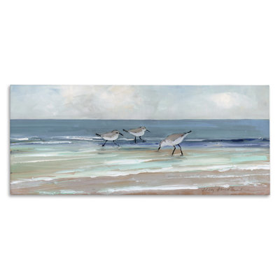 «Panoramic Sandpipers on Shoreline», art mural sur toile par Sally Swatland