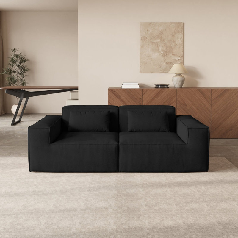 Canapé modulaire 2 places Urban Plus avec revêtement en velours Cloud, Velours noir