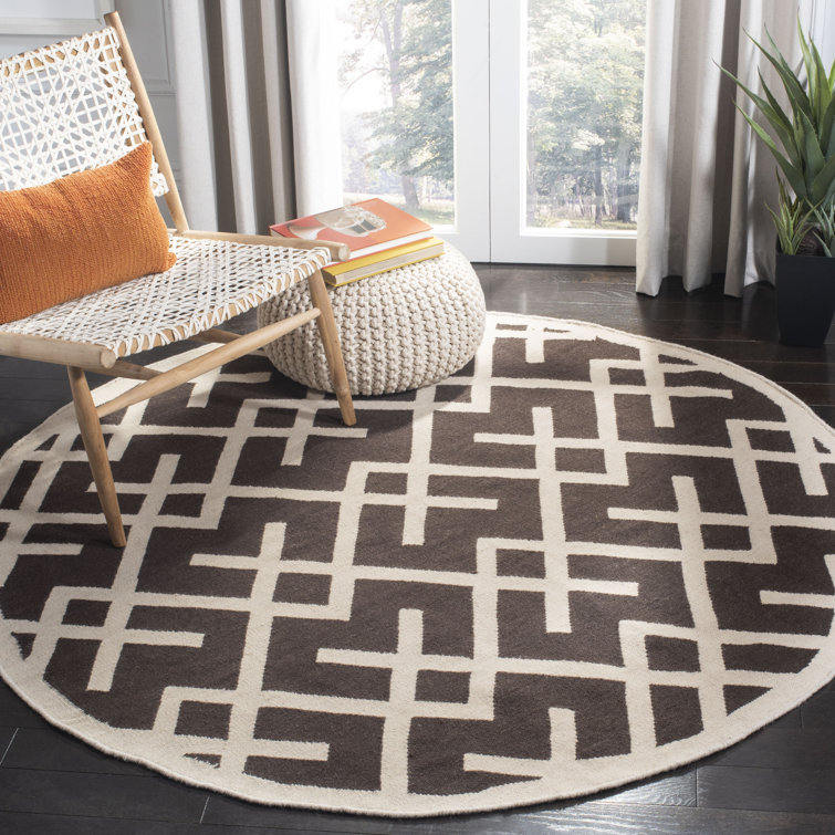 Fung Hand Woven Flat Weave Wool/Cotton Geometric Rug in Brown/Ivory