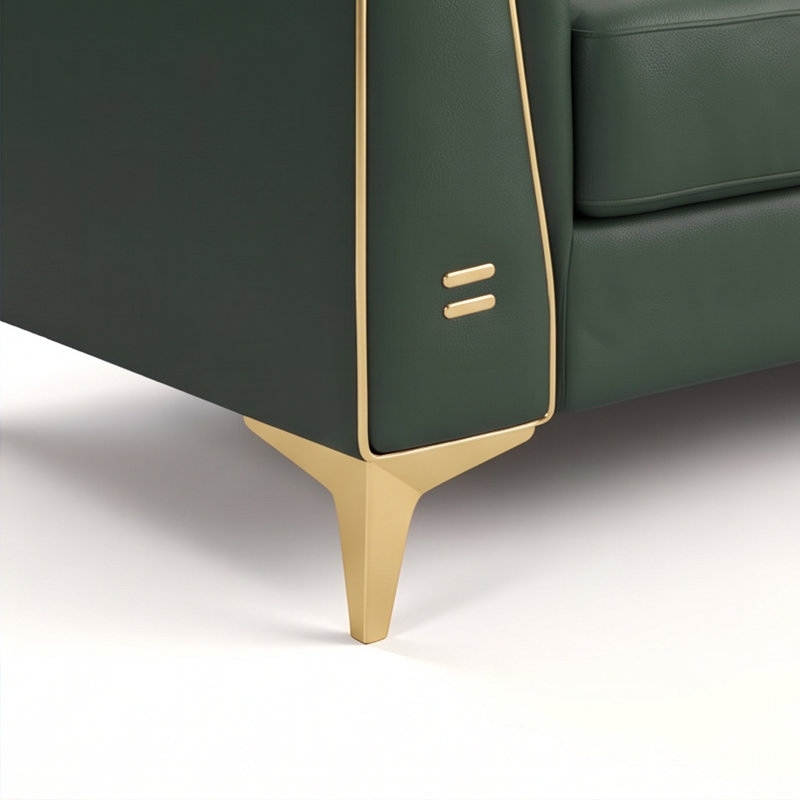 Ensemble de canapé chesterfield moderne en similicuir avec repose-pieds et causeuse, 3 Pcs: Sofa, Loveseat, Ottoman, Vert
