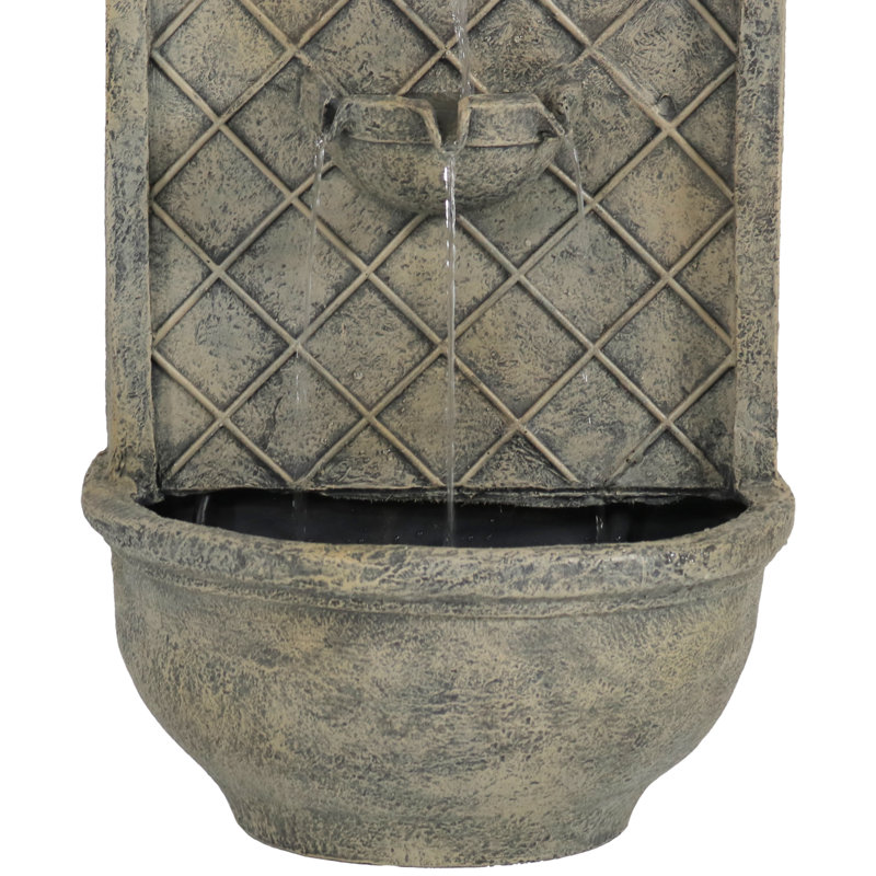 Tristin Weather-Resistant Polystone Outdoor Wall Fountain - French Limestone, Light Gray