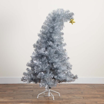 5ft. Artificial Silver Tinsel Holiday Santa's Hat Christmas Tree with Star Topper