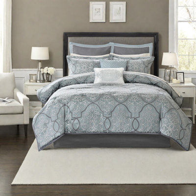 Ensembles de literie de luxe très grand, édredon en coton bleu avec style traditionnel