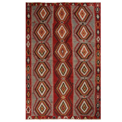 Rug & Kilim One-of-a-kind Hand-knotted 1930s Kilim Red/gray 6'2" X 9'7" Wool Area Rug In Red;gray